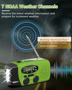 Esky Emergency Hand Crank Radio with 3 LED Flashlight, AM/FM/NOAA Portable Weather Radio with 2000mAh Battery, Solar-Powered USB Rechargeable Radio for Indoor and Outdoor Camping, Green