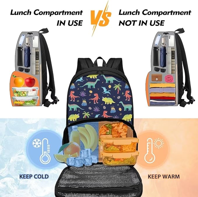 All In One Backpack Meal Bag Sturdy Insulated Cooler Backpack Lunch Box Tote Food Bag for College Beach Camping Picnics Primary Middle High Student Dayback, Dinosaur Tree