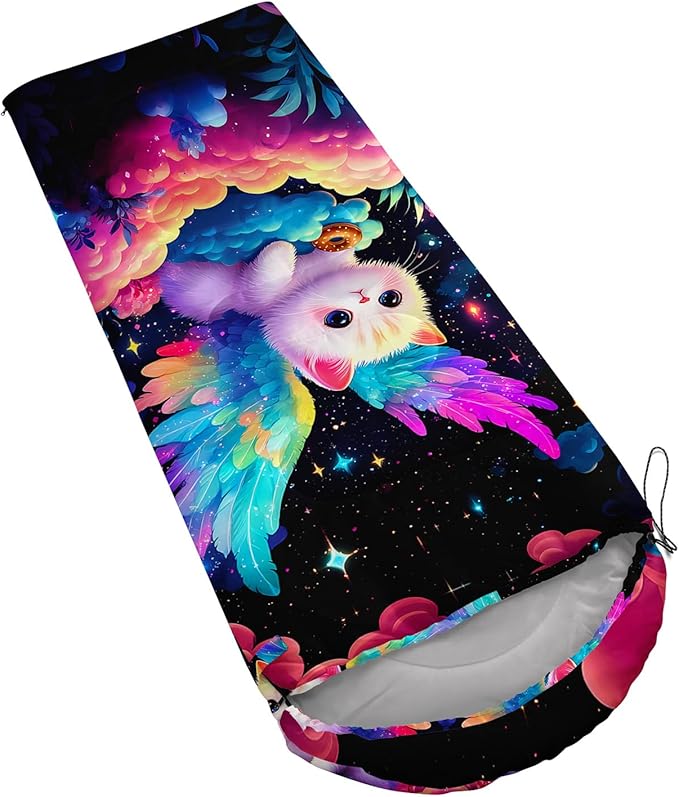 AILONEN Kawaii Panda Sleeping Bags,Lightweight & Waterproof,3 Season Warm & Cool Weather,Dreamy Purple Flower Animal Themed Sleeping Bags for Boys,Girls,Kids,Adults Travelling,Outdoors