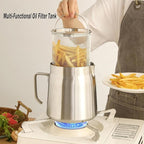 50oz 304 Stainless Steel Deep Fryer Pot with Basket & Strainer, Large Capacity Bacon Grease Container for Kitchen,Frying, Cooking, Camping,Oil Filter Container - Dishwasher Safe (50oz/1.5L/1.7Qt)