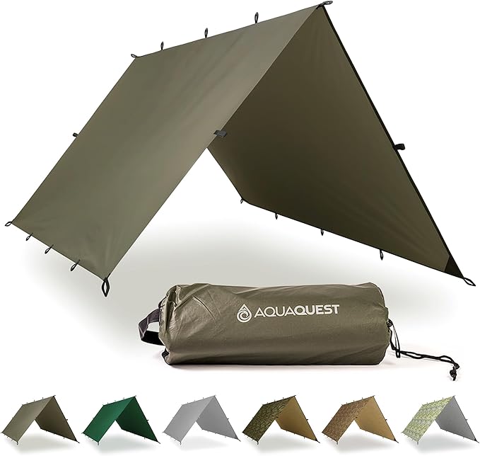 AquaQuest Safari Tarp – Lightweight Waterproof (5,000mm) Seam-Taped Ripstop Rain Fly for Backpacking, Thru-Hiking & Hammock Camping
