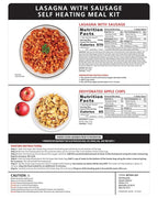 Heaven's Harvest Self-Heating Emergency Meal Kit (10 Year Shelf Life) — Tastier than MRE Meals & Ready-To-Eat in Minutes! Just add water to activate the “cooking” process. (Lasagna w/Sausage) (6-Pack)