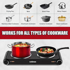 CUSIMAX Hot Plate for Cooking,1800w Double Infrared Burner,Portable Electric Stove with Adjustable Temperature Control,Ceramic Glass Hot Plate for Dorm Office Home Camp,Black Stainless Steel