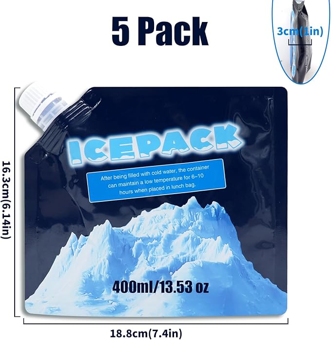 Reusable Ice Packs for Coolers - 5 Pack Freezable Gel Packs for Lunch Box, Camping, Picnic, Medical Cold Therapy - Leakproof & Long-Lasting Cold Storage