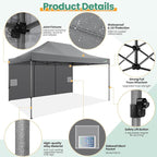 COBIZI 10x15 Heavy Duty Pop up Canopy Tent with 4 sidewalls, Commercial Outdoor Tents for Parties,Backyard Event, Wedding, All Season Waterproof Event Shelter with Carry Bag, Gray(Frame Thickened)