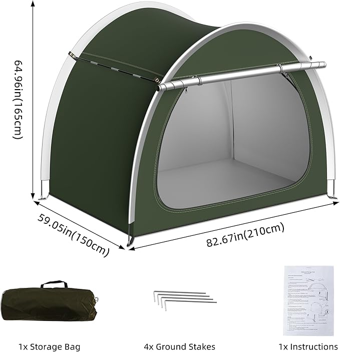 Bike Storage Shed, Oversized Storage Tent for 3-4 Bikes, Portable Foldable Garage/Garden Storage Tents, Waterproof Anti-uv Outdoor Bicycle Cover, Green