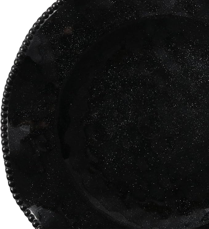 Melamine Dinnerware Sets Service for 4, Black Plates and Bowls Set with Beaded Edge, BPA Free Dishwasher Safe, Heavy Duty Shatterproof Unbreakable Tableware for Hallowmas Party Camping Outdoor