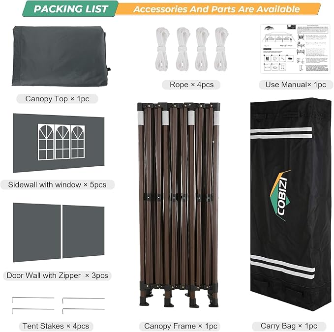 COBIZI 10x30 Heavy Duty Party Tent, Commercial 10x30 pop up Canopy for Parties Waterproof Gazebos with 8 Sidewalls, All Season Wind & Waterproof UPF50+,Stable Thickened Frame, Gray
