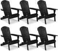 VINGLI Folding Adirondack Chairs Set of 6, Wood Adirondack Chair for Outdoor, Foldable Fire Pit Chairs for Patio, BBQ, Porch, Yard, Pool, Black