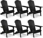 VINGLI Folding Adirondack Chairs Set of 6, Wood Adirondack Chair for Outdoor, Foldable Fire Pit Chairs for Patio, BBQ, Porch, Yard, Pool, Black