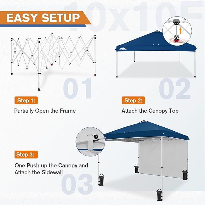 EAGLE PEAK Commercial Canopy 10x10 Pop Up Canopy Tent with 1 Sidewall, Easy Setup Heavy Duty Instant Event Shelter for Vendors & Markets, Outdoor Sun Shade, Dark Blue