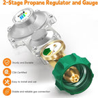 GasSaf 2 Stage Propane Regulator with Gauge for RV, Generator, Camp Stove, Gas Grill, Heater - CSA Certified