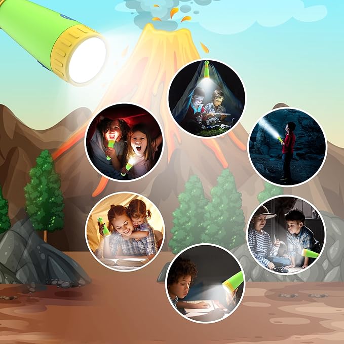 2Pack Rechargeable Dinosaur Flashlight with Roar for Kids, Camping Gear Handheld Flashlight for Kids, Halloween Christmas Lights for Boys Girls, Dino Kid Lantern