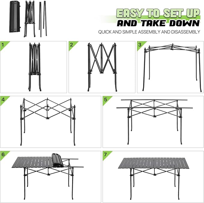 Outdoor Folding Portable Picnic Camping Table, Aluminum Roll-up Table with Easy Carrying Bag for Indoor,Outdoor,Camping, Beach,Backyard, BBQ, Party, Patio, Picnic (Large)