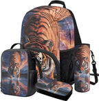 Tiger Backpack and Lunchbox Animal Backpack for Kids Lightweight Portable Boys Bookbag Age 6-8 with Lunch Box 4pcs Boys School Bags for 8-9 Daypack Hiking Travel Camping Outdoor