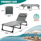 DoCred Folding Lounge Chair with Mattress, 5 Position Adjustable Folding Sleeping Bed Cot Chaise Lounge Chairs Perfect for Sunbathing, Camping, Pool, Beach, Patio