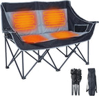 DoCred Heated Double Camping Chair, Heated Folding Camping Chairs Loveseat Outdoor Sports,Heating Oversized Loveseat Chairs for Adults,2 Person Camp Chair with 3 Heat Levels, Battery NOT Included