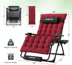 Amopatio Oversized Padded Zero Gravity Chair, XL 29In Reclining Camping Lounge Chair w/Removable Cushion&Headrest, Upgraded Lock and Footrest, Folding Patio Recliner for Indoor Outdoor, Red