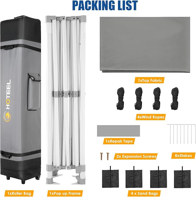 HOTEEL 10x15 Heavy Duty Pop up Canopy Tent for Parties Without Sidewalls, Easy Setup Outdoor Commercial Instant Gazebo for Wedding Event, with Roller Bag & Sand Bags, Grey(Hexagonal Frame)