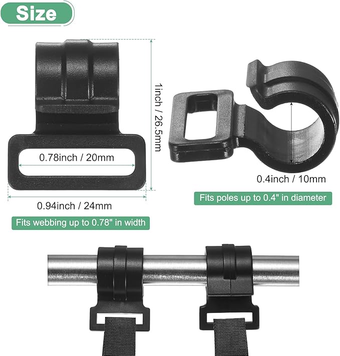 0.4IN Tent Pole Clips [20PCS] - C-Shaped Clamp Use for Camping & Awning Tent & Canopies Poles - [POM Plastic] Tent Pole Attachment Clips Webbing Strap Clamp