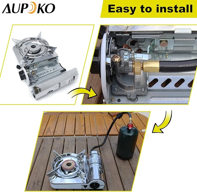 Aupoko Dual Fuel Camp Stove Replacement Hose, Portable Propane Stove Replacement 27.5 Inch Hose Convert to 1LB Disposal Bottle, M16 x 1.5 Propane Regulator Hose for Portable Stove