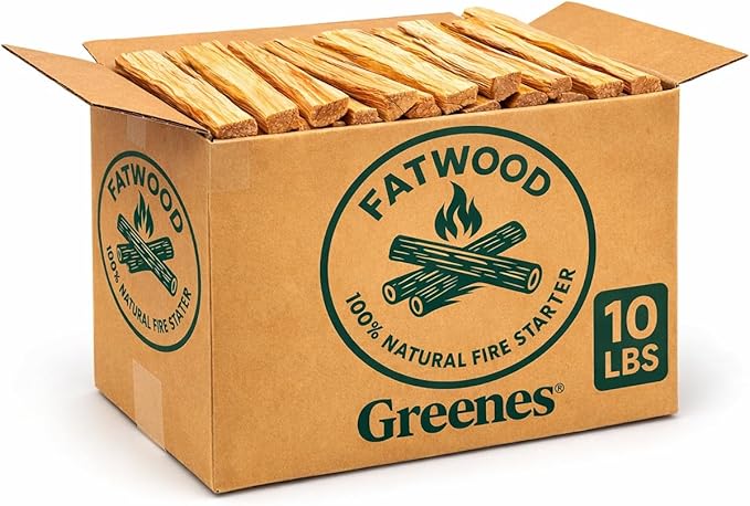 Greenes Fence Fatwood Fire Starter – 10 LB Box – 100% Natural Pine Resin Kindling – Chemical-Free All-Weather Fire Starting Sticks for Fireplaces, Campfires, Wood Stoves & Grills