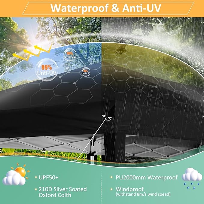 COBIZI 10x20 Pop up Canopy Tent Without Sidewall, Waterproof Portable Outdoor Canopy 10x20 Instant Shelter Tent for Parties, Wedding, Backyard, Carport with Carry Bag & 4 Sandbags(Black)