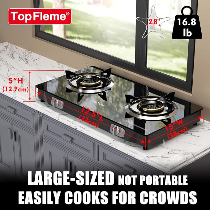 2 Burner Propane Stove 27,200 BTU High-Efficiency Tempered Glass Auto-Ignition Gas Burner Stove Top with CSA Hose for Outdoor RV Camping Emergency Cooking