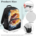 Football Backpack with Lunch Box Fire Bookbag Practical Portable Boys Bookbag Age 6-8 with Lunch Box 4 in 1 School Bag for Boys 7-8 Travel Daypack Outdoor Camping Graduation Gifts