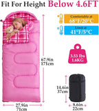 Uniqwamer Kids Sleeping Bag for Girls Boys - 4 Seasons Cold & Warm Weather Flannel Camping Sleeping Bags, Lightweight & Waterproof 45°F Sleeping Bag for Camping Hiking Outdoor Travel