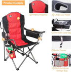 Northroad Oversized Camping Chair, Full Padded Outdoor Folding Chair Support 350 LBS, Heavy Duty Lawn Chair w/Cup Holder, Cooler Bag, Lumbar Support for Adult-Black