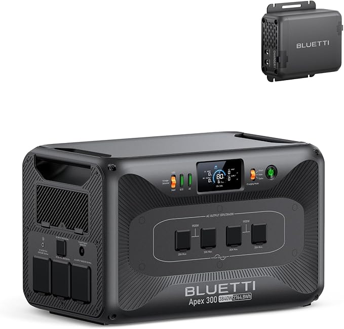BLUETTI Solar Generator Apex 300 with Charger 1 (560W Alternator Charger), 2764.8Wh LFP Battery Backup with 6 3840W AC Outlets (7680W Surge), 5.5H RV Fast Charge, Ideal for Road Trips