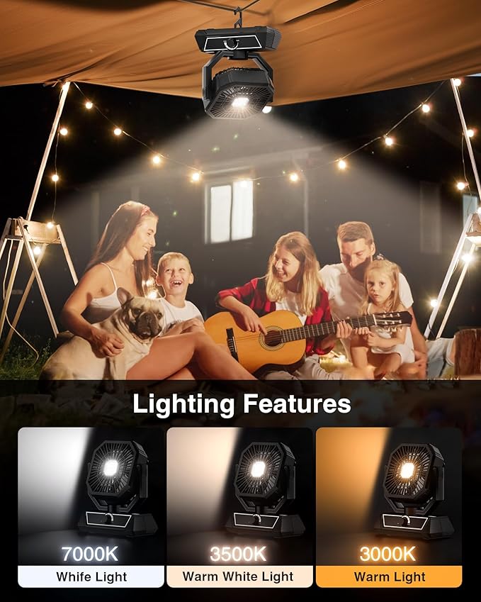 Portable Fan Rechargeable, 20000mAh Battery Powered Fan with LED Lantern, Table Fan, Camping Essentials, USB C Battery Operated Camping Fan for Travel, Picnic, Barbecue, Fishing, Office, Home