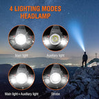 BORUIT LED Rechargeable Headlamp,Super Bright Head Lamp Flashlight,Battery Powered 4 Modes IPX4 Waterproof Headlamps for Adults Kids Outdoor Hunting Hiking Camping Fishing Running
