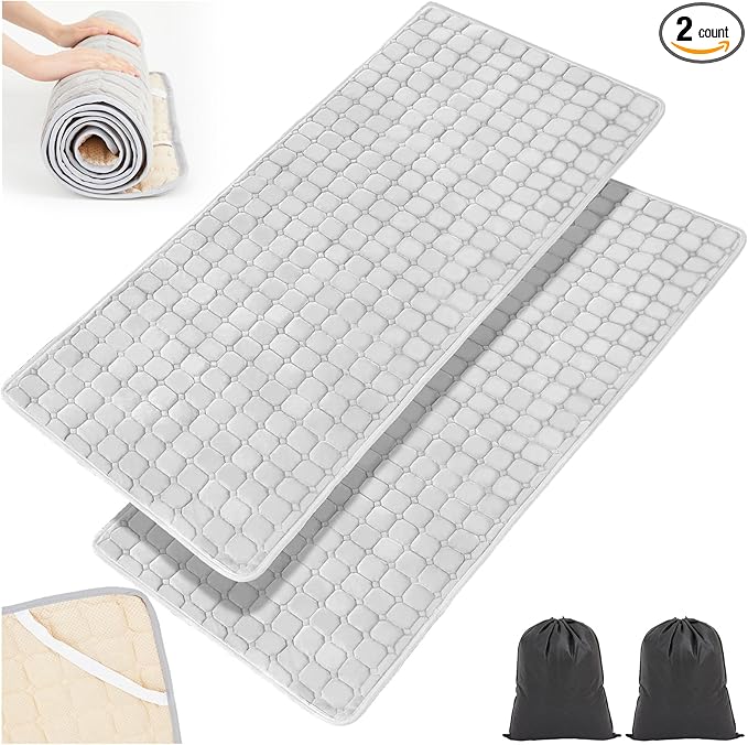 2 Pack Cot Mattress Topper Pad Quilted Foam Camping Single Soft Portable Sleeping Topper with Storage Bag Waterproof Non-Slip Bottom for Camp Cot Rv Bunk Narrow Twin Beds, 75 x 30 Inch