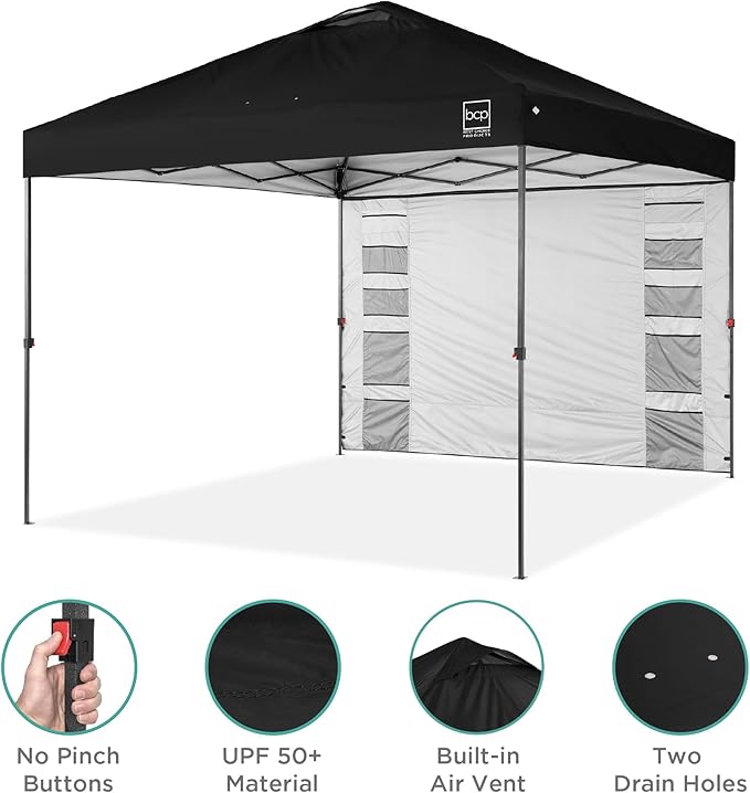 Best Choice Products 10x10ft Pop Up Canopy Tent with Sidewall, 1 Person 1 Minute Set Up, Carry Case, 4 Weight Bags - Black