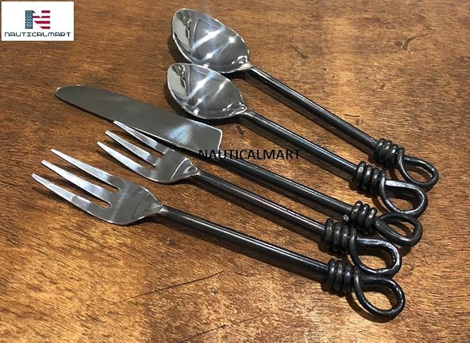 Nautical-Mart Stainless Steel Flatware Set - 5 Piece Twist and Shout Cutlery, Dishwasher Safe, Portable for Camping, Elegant Designer's Cutlery, Gift for Home & Corporate Use