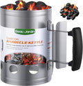 BEAU JARDIN Charcoal Chimney Starter 11"X7" Grill Barbecue BBQ Galvanized Steel Chimney Lighter Basket Outdoor Cooking Quick Rapid Fire Briquette Starters Can Canister for Grilling Camping Accessories