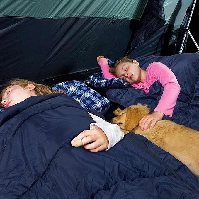 AGEMORE Cotton Flannel Double Sleeping Bag for Camping, Backpacking Or Hiking. Queen Size 2 Person Waterproof Sleeping Bag for Adults Or Teens. Lightweight with Compression Sack