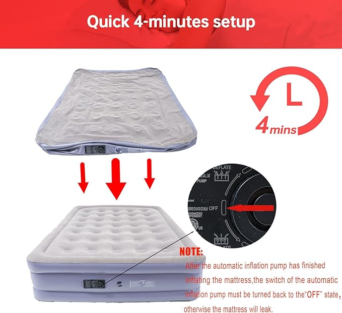 Queen Air Mattress Bed with Built in Pump,16 Inches High Queen Airbed Inflatable Mattress,Comfort Thickened Blow Up Air Mattress,Travel Sleeping Pad for Guests Home(Queen Size)