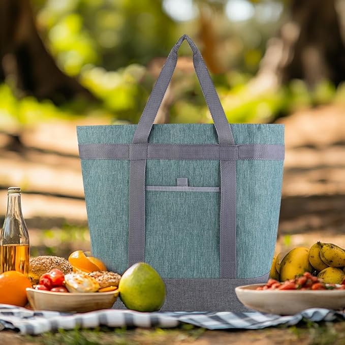 mosago Professional Insulated Food Delivery Bag, Large 39L Commercial Catering Tote for Pizza & Grocery, 3-Layer Thermal Leak-Resistant Shopping Bag, Heavy Duty Green Cationic Fabric, Collapsible