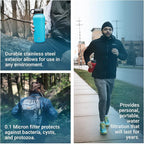 Uzima - Z-Source Filtered Water Bottle for Hiking, Backpacking, Camping, and Travel. Large 32oz Capacity with Double-Walled Stainless Steel Exterior.