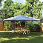 Large Party Tent Blue Polyethylene with Iron Frame, Sturdy Outdoor Shelter for Gatherings, 157.5 x 157.5 Inches, Easy Assembly, Weather-Resistant Fabric, Spacious Canopy