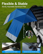 Portable Car Awning for SUV/Truck RV, Shade Waterproof Roof Rack Awning with Side Wall, Heavy Duty Magnets, Suction Cups & Reinforced Poles for Overland, Camping, Beach, Tailgating (Blue)
