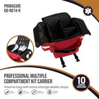 Primacare KB-RO74-R First Responder Trauma Bag, 17" x 9" x 7", Red — EMT/EMS Medical Supply Organizer with Padded Dividers, Multiple Compartments, Side Pockets, Reflective Strip, Durable Design