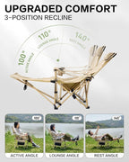 MOBI GARDEN Reclining Camping Chair with Foot Rest, 4-Position Adjustable Folding Lounge Chair for Adults, Portable & Detachable Footrest – Sand - Solid Back