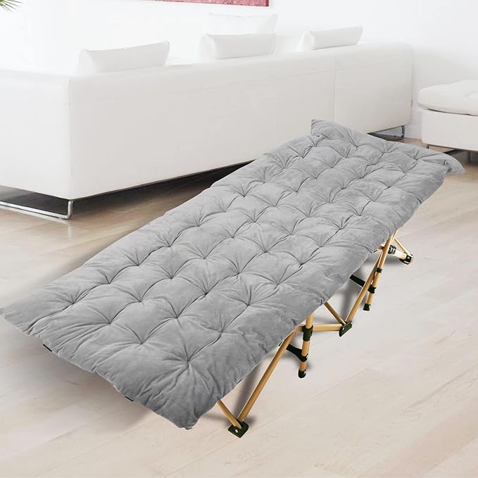 REDCAMP Extra Thick Folding Sleeping Cot Pads, 75"x28"Comfortable Soft Velvet Cotton Camping Cot Mattress Pad for Hiking, Backpacking,Navy Gray Brown