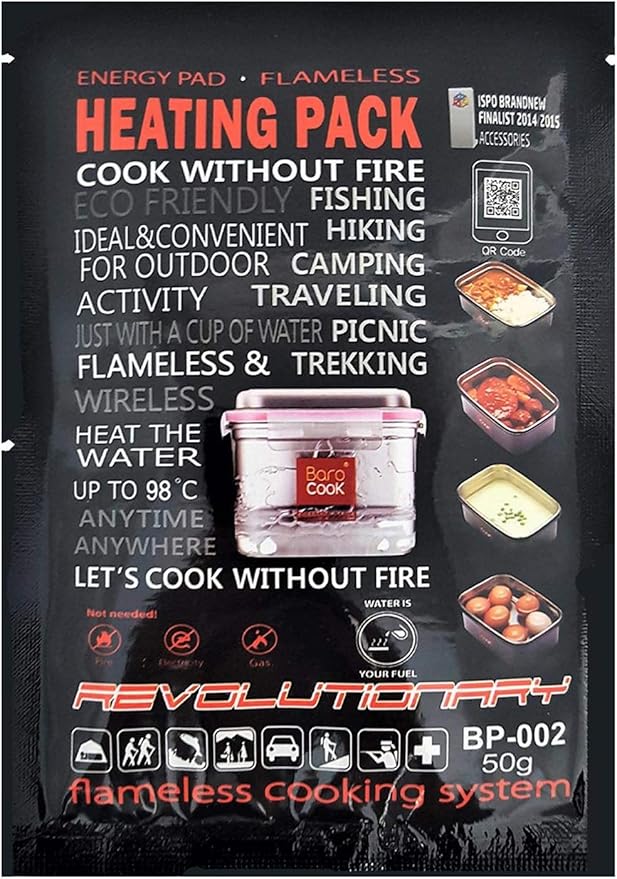 Flameless Heating Packs 50g (10 Pack) – Water Activated Food Warmer, Portable Food Warmer for Camping, Hiking, Travel & Emergency – Model BP-002