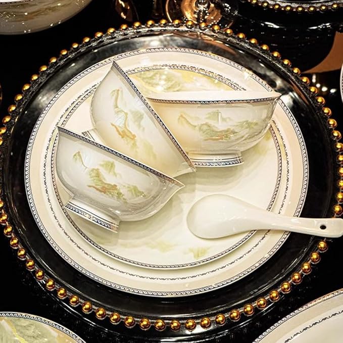 Camping Plates Elegant and Exquisite Ceramic Dinner Plates, Household Dishes, High-end and Tableware Decorative Plate