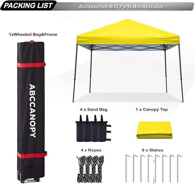 ABCCANOPY Stable Pop up Outdoor Canopy Tent 10 x 10 ft Base / 8 x 8 ft Top, Yellow